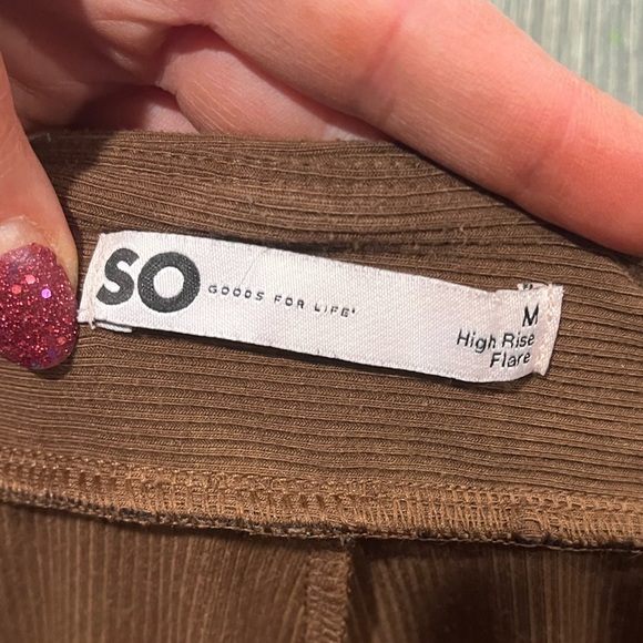 SO Womens High Rise Flare Pants Ribbed Drawcord Waist Stretch Brown Size M - Picture 4 of 8